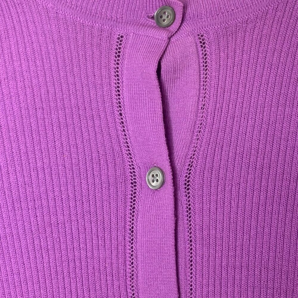 Banana Republic Purple Merino Wool Cardigan L • Ribbed Knit Button Front Sweater - Picture 5 of 7